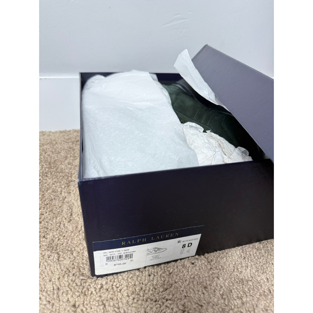 Ralph Lauren Purple Label Ethan II Green Calfskin Suede Sneakers Men 8D UK Italy - Picture 2 of 14